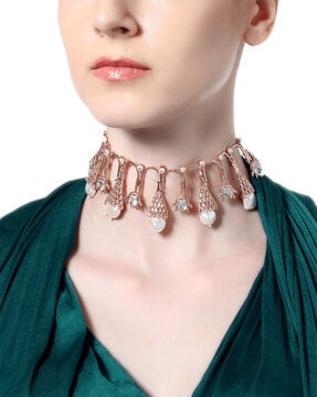 Buy Outhouse Choker Necklace with Pearl Accent, Rose Gold Color Women