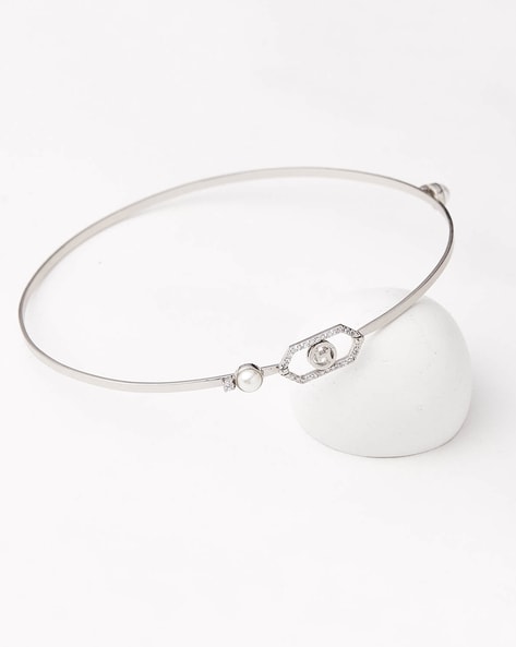 Buy Outhouse Choker Necklace with Pearl Accent, Silver Color Women