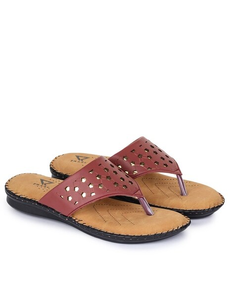 Ethnic, Casual Maroon Flat Sandals Slippers For Women And Girls For Every  Ocassion And Daily Wear