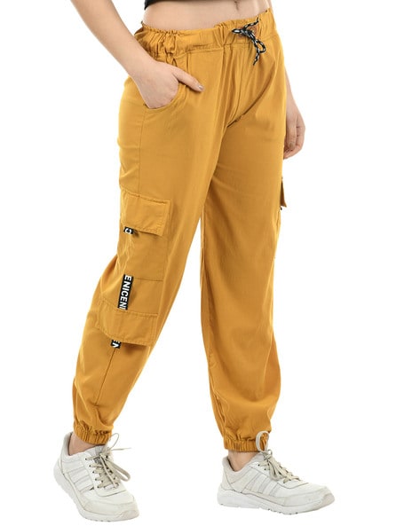 Solid Boys Yellow Cargo Pant Regular Fit