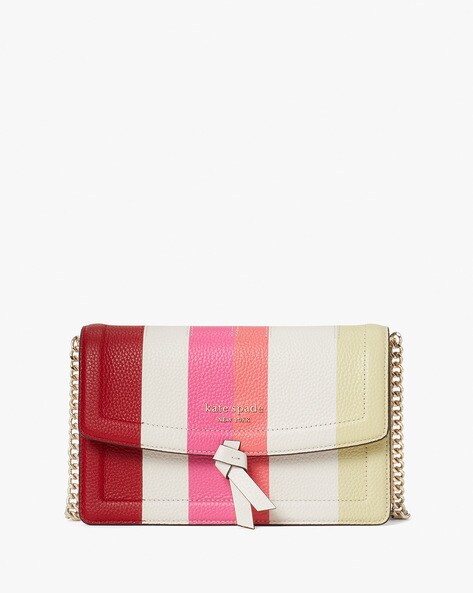 Kate Spade - White, Pink & Red Striped Pebbled Leather & Canvas Crossb –  Current Boutique