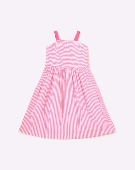 Striped A-line Dress with Floral Embroidery view 2