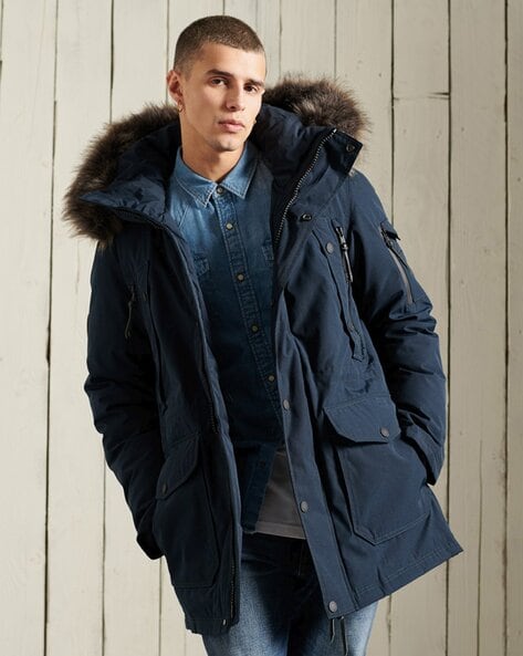Blue Jackets Coats For Men By, Parka Coats With Fur Hood Mens