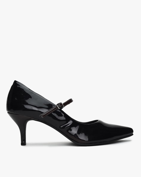 Unique Vintage Black Patent Leatherette Mary Jane Heels