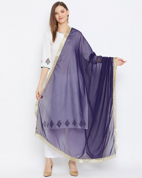 Embroidered Dupatta with Contrast Fringed Border Price in India