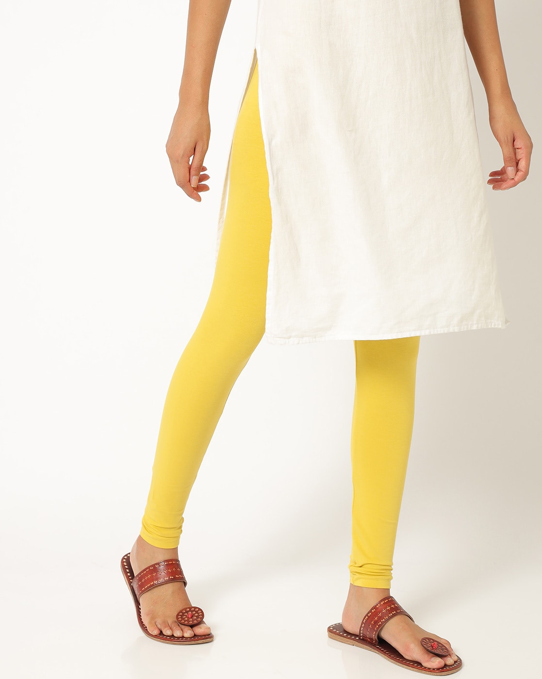 Shasmi Women's Cotton Stretch Skin Fit Tulip Yellow Colored Chudidar Full  Length Leggings - Price History