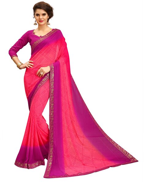 Buy Gajra Gang Glitterati Fuchsia Soft and Flowy Two-Toned Saree GGSAR12  (Free Size) online