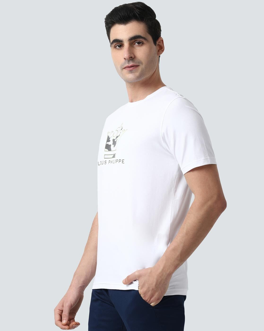 Louis Philippe White T-Shirt - (LPKPMRGF066868) in Mumbai at best