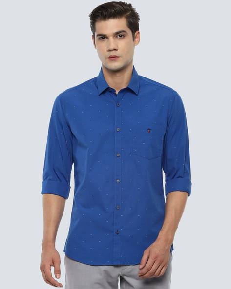 Louis Philippe Formal Shirts : Buy Louis Philippe Men Blue Slim Fit Print  Full Sleeves Formal Shirt Online