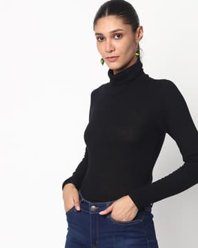 roll neck top black