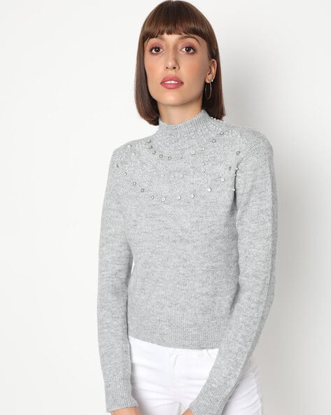 Embellished High-Neck Pullover