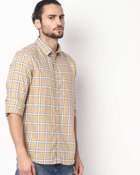 Mens beige checked shirt Clearance
