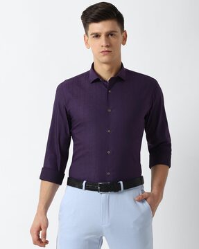 Cotton Purple Slim Fit Printed Formal Shirts