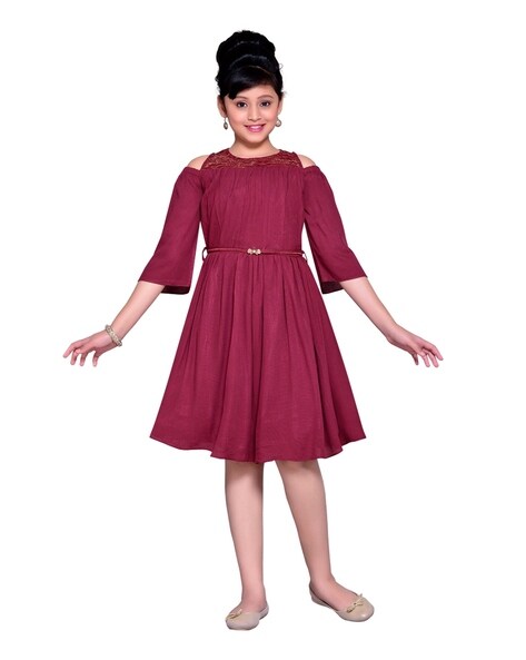 Buy Wine Dresses Frocks for Girls by HUNNY BUNNY Online Ajio