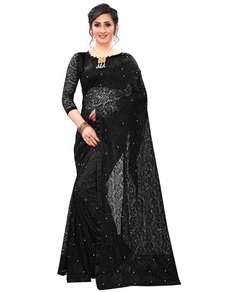 Sharmin's Black Net Sequin Saree With Blouse Fabric – Tirumala Designers