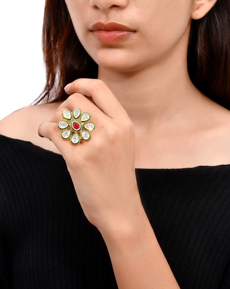 Kundan Classic Ring With Gold Plating – Ziyanas Fashion House Inc