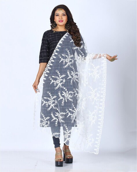 Embroidered Dupatta with Scalloped Hems Price in India