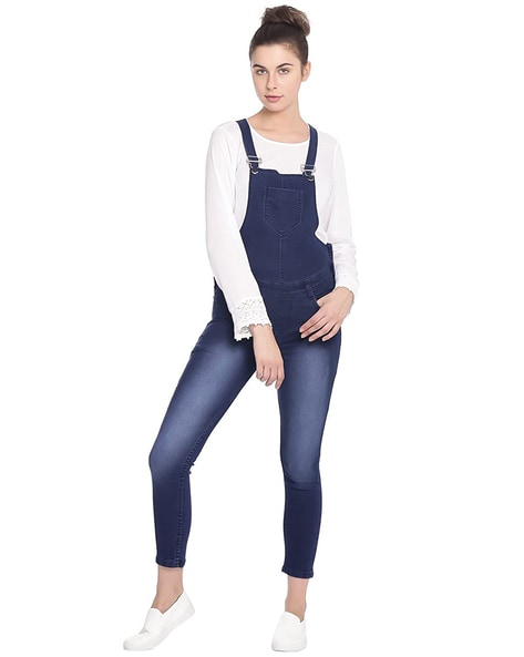 Buy FINSBURY LONDON Women Khaki Coloured Solid Dungarees - Dungarees for  Women 14651980 | Myntra
