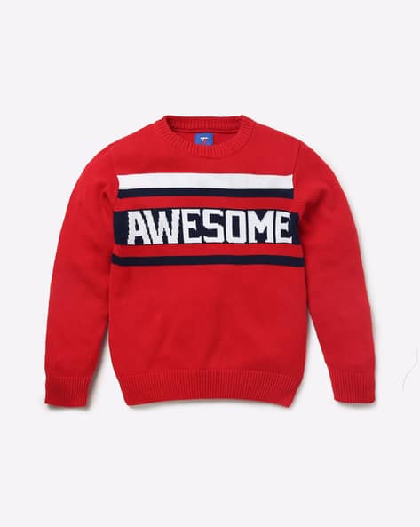 Typographic Print Round-Neck Sweater