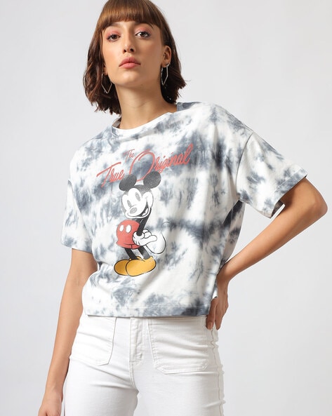 Women Tie-&-Dye Minnie Mouse Print Crew-Neck T-shirt