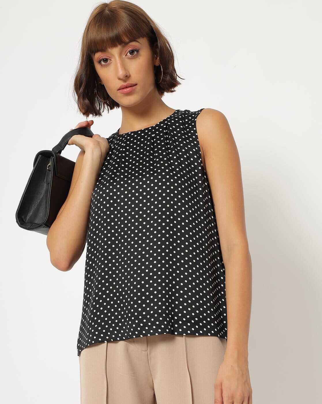 Black and white polka dot 2024 sleeveless top