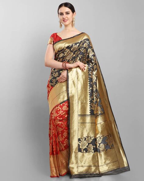 Buy Black Red Sarees For Women By Ethnic Junction Online Ajio Com