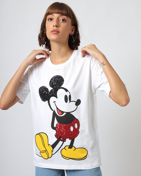 Women Mickey Mouse Print Round-Neck T-shirt