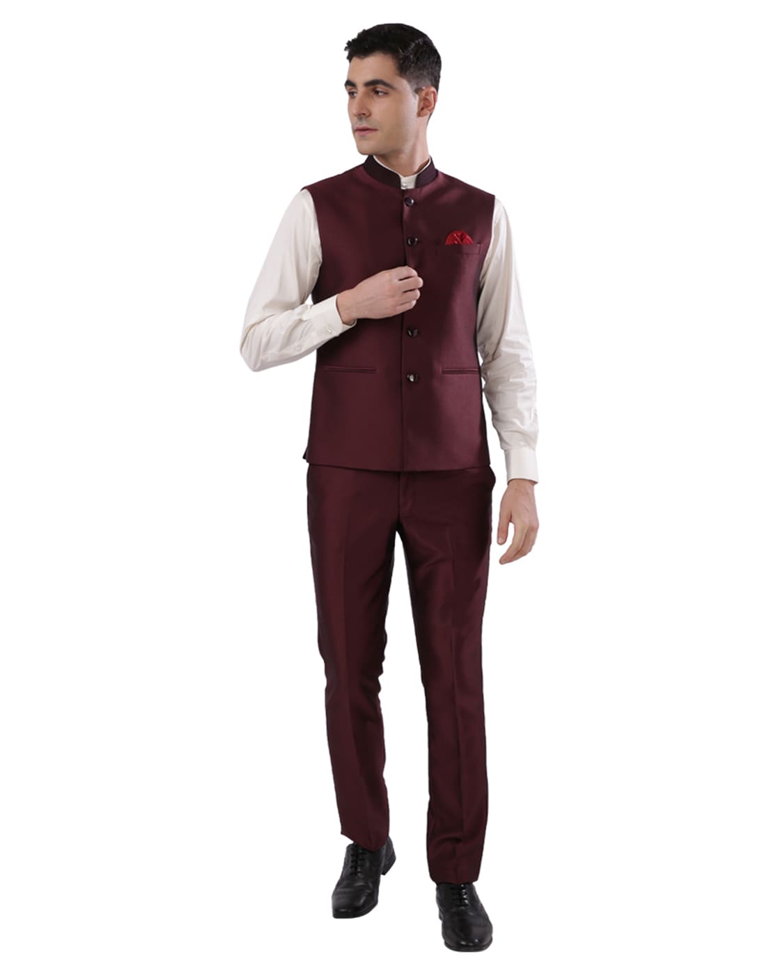 Buy RAYMOND Grey Mens Mao Collar Self Printed Nehru Jacket | Shoppers Stop