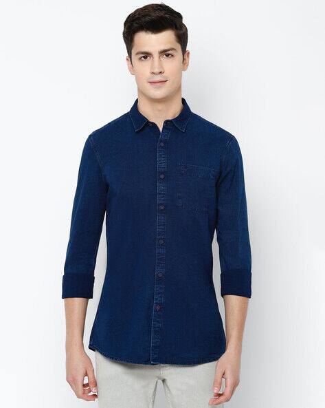 Navy Blue Shirts for Men by ALLEN SOLLY 