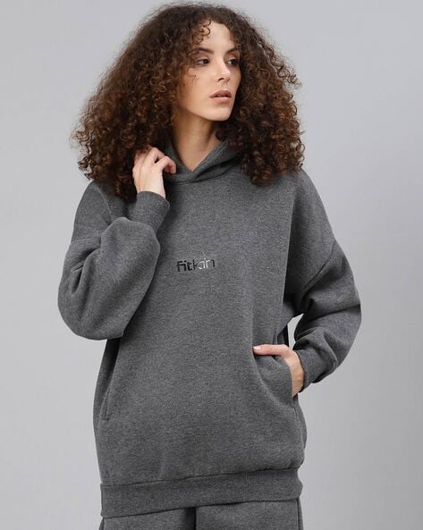 Buy Dark Grey Sweatshirt & Hoodies for Women by FITKIN Online