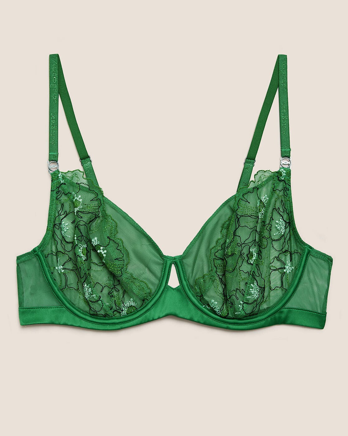 Marks & Spencer Green Wire Free Evenly Padded Lace Cup Longline Plunge Bra  40C