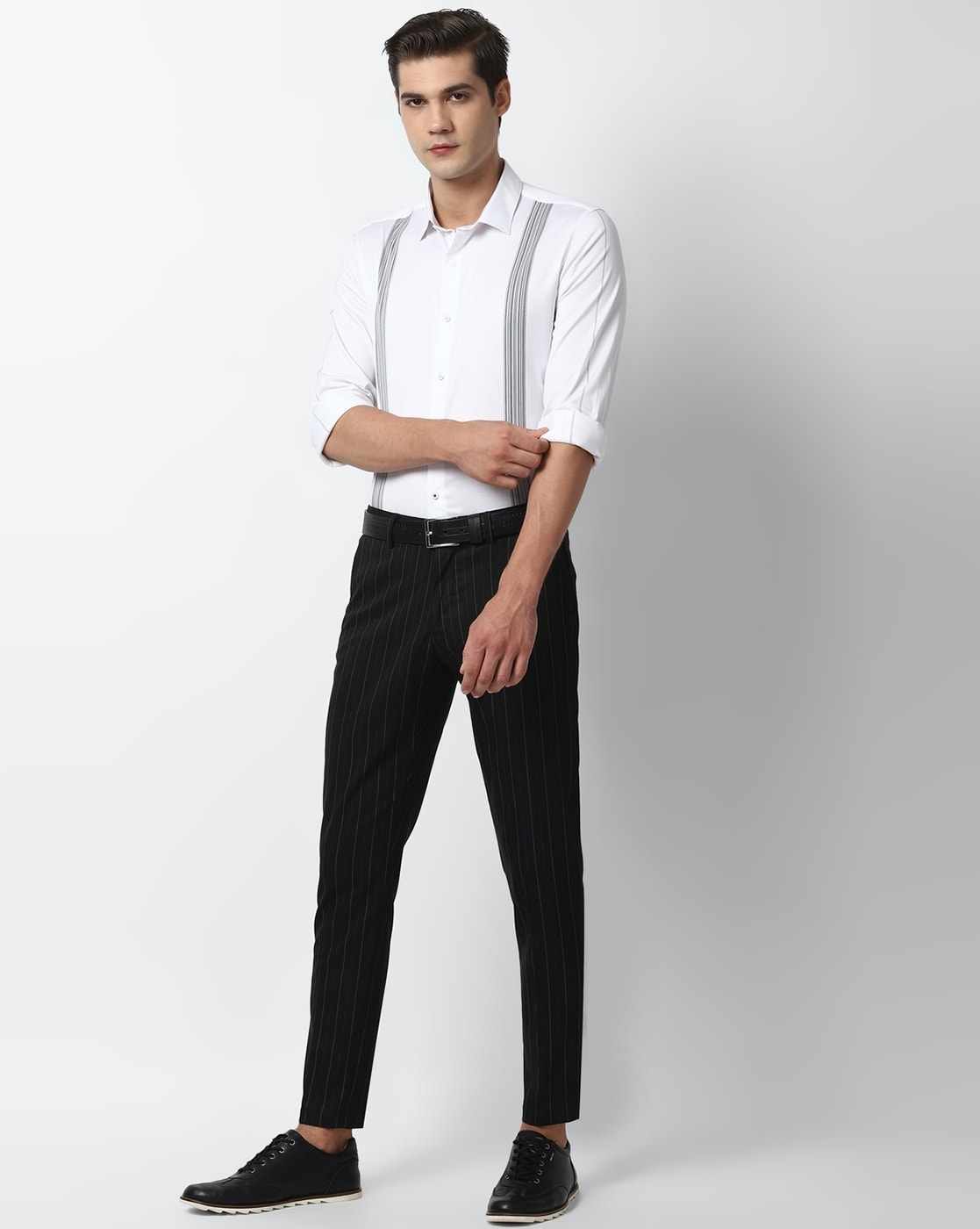 Oakland Black Slim Fit Pinstripe Pants