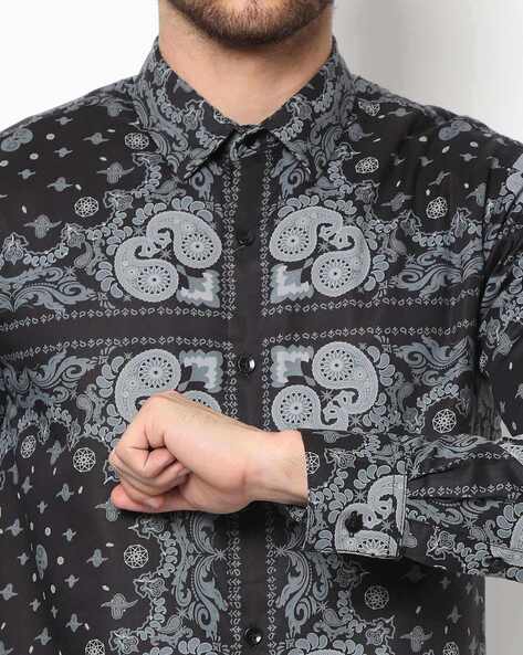 Men Black All-Over Baroque Print Shirt