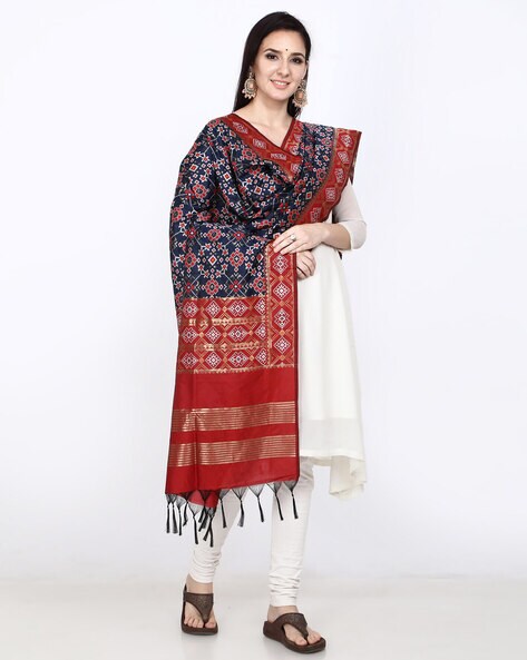 Geometric Woven Design Dupatta with Tassels Price in India