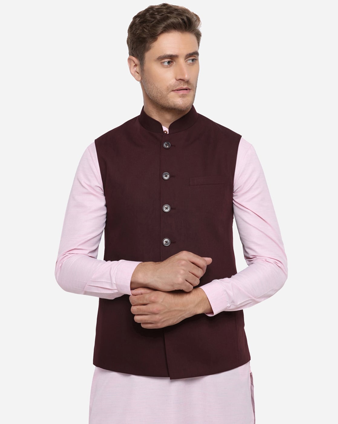 Buy online Solid Maroon Nehru Jacket from Jackets for Men by Veera  Paridhaan for ₹1109 at 65% off | 2024 Limeroad.com