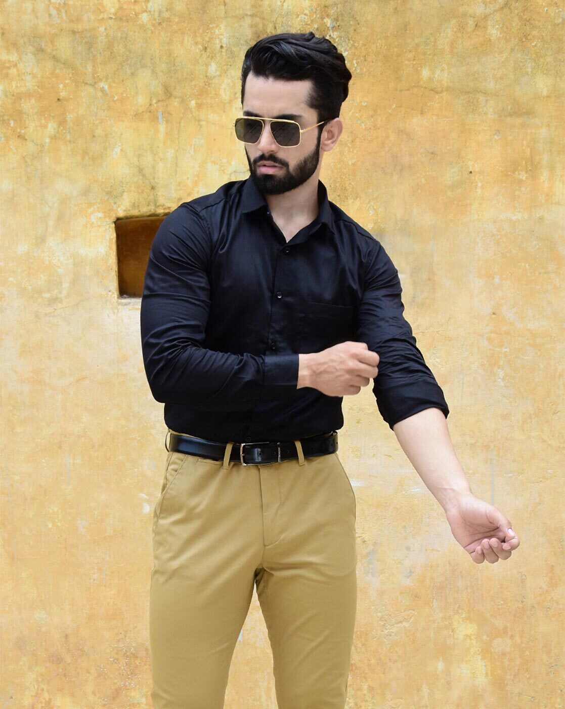 Handsome Black Shirt Scarf Yellow Pants Stock Photo 189145682  Shutterstock