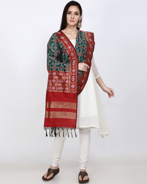Ikat Woven Design Dupatta with Tassels Price in India