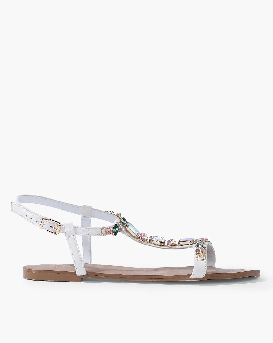 Nocturnal Embellished Genuine Leather T Strap Flats