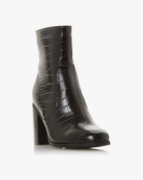 Omm Croc Embossed Heeled Ankle Boots