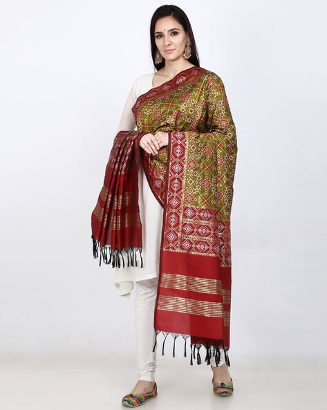 Geometric Woven Design Dupatta with Tassels Price in India