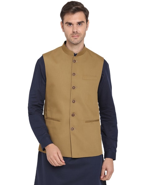 Orange Nehru Jacket And White Kurta Pyjama Baap Beta Set - Absolutely Desi