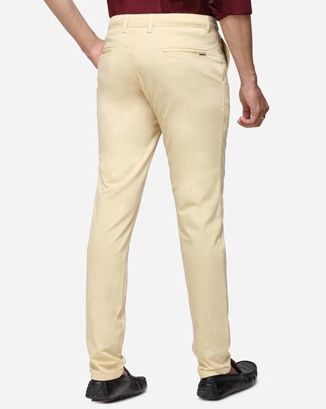 Buy Rr Blue Slim Fit Flat Front Trousers  Yellow Color Men  AJIO LUXE