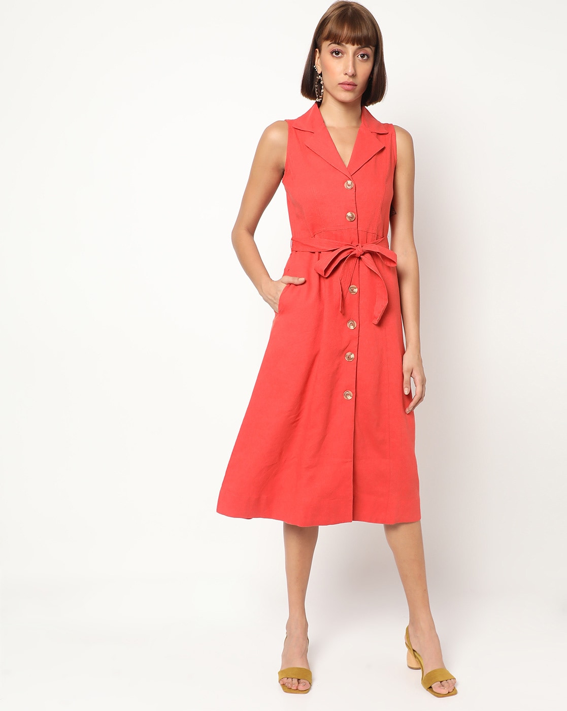 Collared sleeveless outlet shirt dress