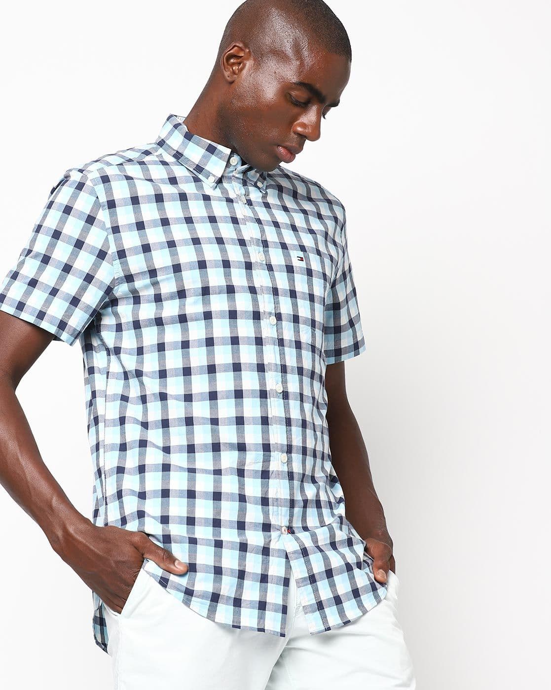 tommy hilfiger blue check shirt