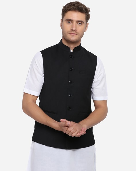 Black Embroidered Nehru Jacket Set For Wedding... | Nehru jackets, Jackets,  Embroidered silk