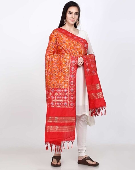 Ikat Woven Design Dupatta with Tassels Price in India