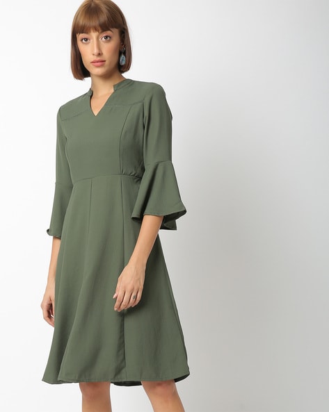 Olive Green Flare Dress