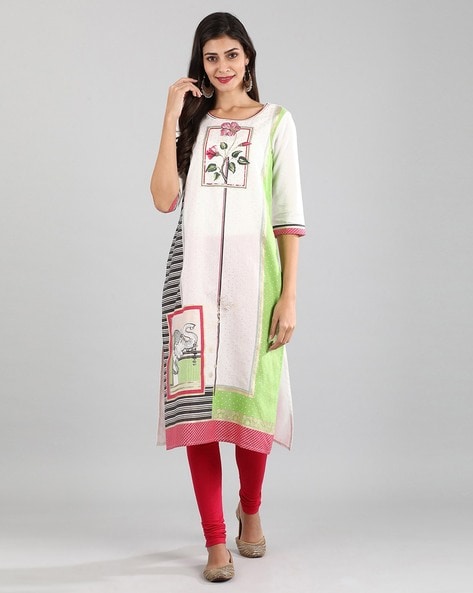 Buy AURELIA Peach Coloured & White Striped Kurti - Kurtis for Women 2400104  | Myntra