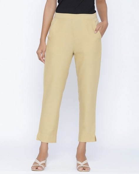 Women drawstring mid-rise pants wholesale Cream color | From Turkey