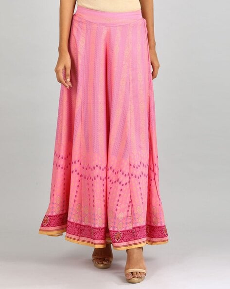 Printed Flared Palazzos with Semi-Elasticated Waist Price in India